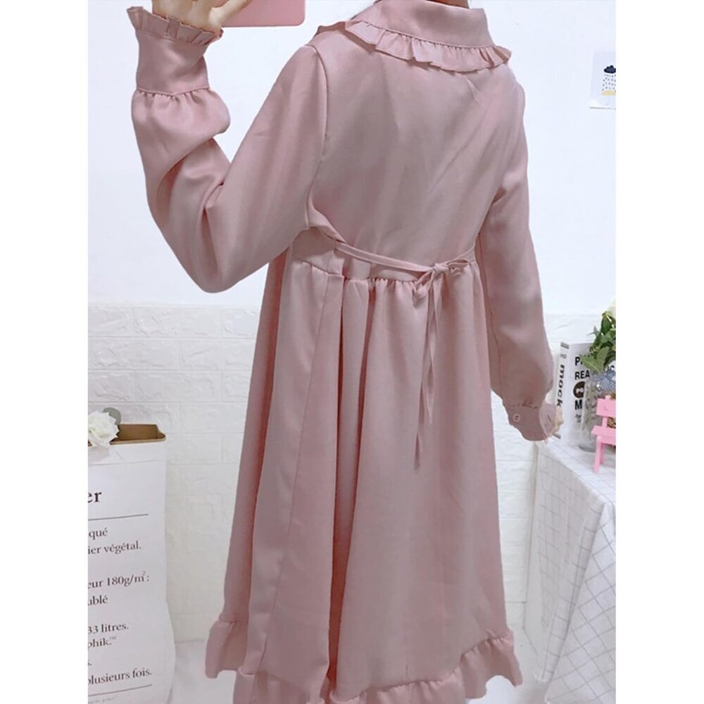 Japanese Lolita Dress Women Girls Kawaii Chiffon Long Sleeve Midi Dress - Picture 7 of 7